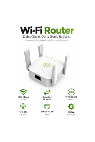 300 Mbps 4 Antenli Wi-fi Sinyal Güçlendirici & Router Beyaz