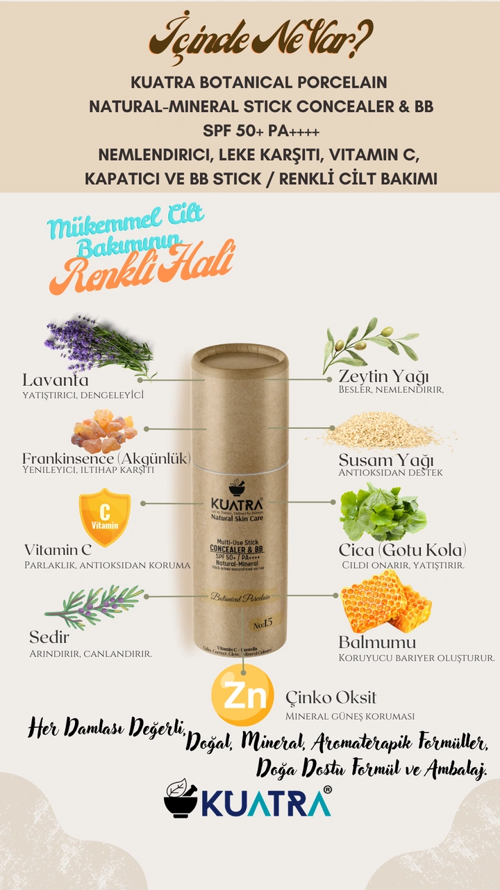 Kuatra Botanical Porcelain Natural-mineral Stick Concealer & Bb Spf 50+ Pa++++ Çok Amaçlı Nemlendirici, Leke Karşıtı, Vitamin C, Renkli Bakım 15