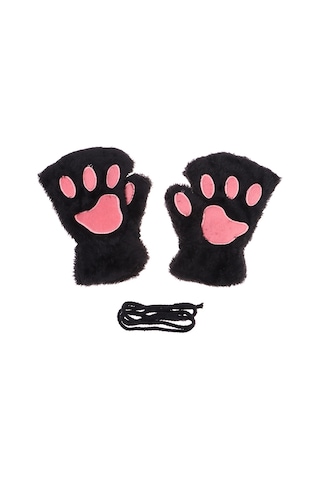 E Kedi Patisi Parmaksız Eldiven Sıcak Yumuşak Peluş Parmaksız Eldiven