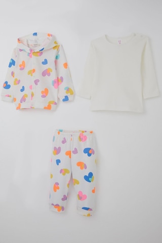 Breeze Kız Bebek Bodyli 3 Lü Takım Renkli Kalp Desenli 4 Ay-1 Yaş, Beyaz Beyaz
