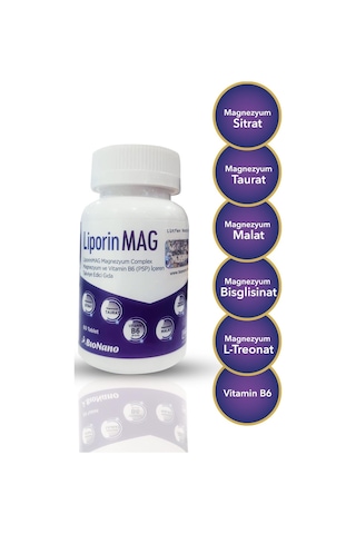 Liporinmag Magnezyum Complex Sitrat, Malat, Bisglisinat, Taurat, L-treonat B6 200 Mg 60 Tablet