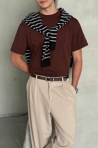 Hyman Erkek %100 Pamuk Oversize Basic T-shirt Koyu Kahve