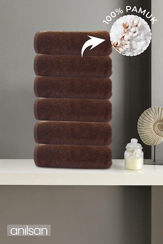 6'lı Kahverengi El Havlusu - 50x90 Cm, 225 Gr, %100 Pamuk, Spa Ve Otel Havlusu, Günlük Kullanıma Uygun Kahverengi
