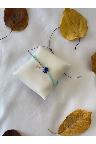 Nazar Boncuklu Yıldız Figürlü Yeşil Halhal Ipli Çok Renkli