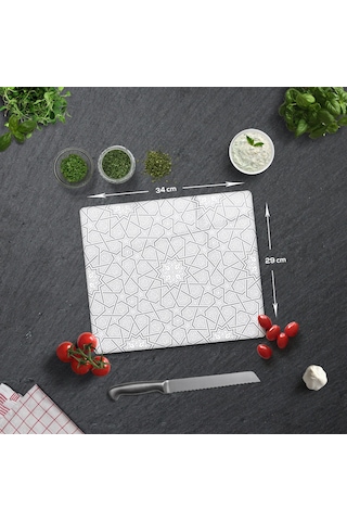 Selçuklu Motifi Desenli Cam Kesme Tahtası 29cm X 34cm