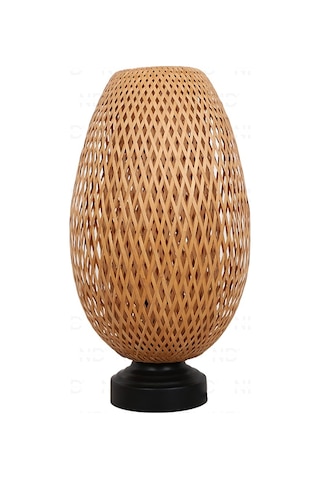 Boja Bambu Abajur, Masa Lambası 23x37x42 Cm İskandinav, Modern, Bohem, Rattan, Aydınlatma