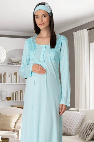 Mecit Pijama Lohusasepeti 5343 Sandra Dantelli Yaka Lohusa Gecelik 001