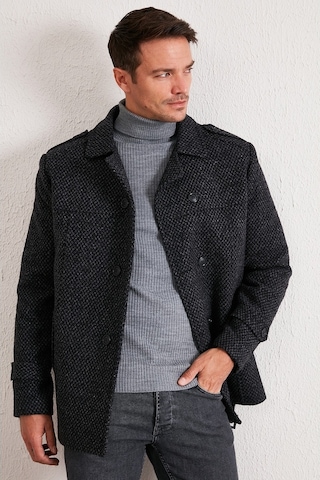 Buratti Slim Fit Cepli Pamuklu Kaşe Erkek Kaban 5841015 Antrasit Noktalı