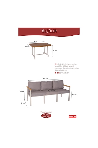 Neokas Balkon Mobilyası, Bahçe Takımı, 1 Üçlü Koltuk, Kafe Koltuğu, Bekleme Alanı Koltuğu Beyaz