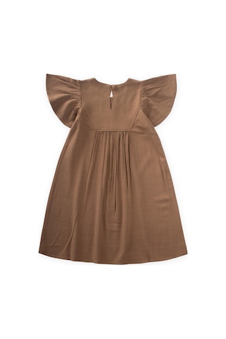 Cigit Robası Nakışlı Keten Elbise 2-7 Yaş Caramel Caramel