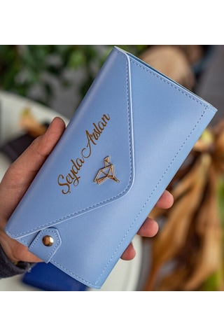 Bk Gift Kişiye Özel İsimli Telefon Ve Bozuk Para Bölmeli Zarf Model Bebe Mavisi Kadın Cüzdanı, Sevgiliye Hediye, Anneye Hediye Renkli Çok Renkli