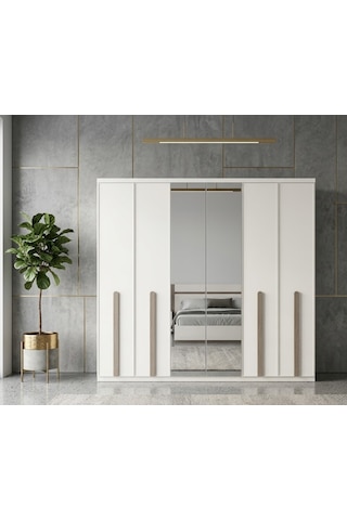 Verda Tamamı Mdf 6 Membranlı Kapaklı Reflekte Camlı Gardırop Dolap Beyaz