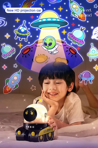 Buğz Robot Projeksiyon Gece Lambası Hoparlörlü Şarjlı Yıldızlı Gökyüzü Temalı Led Projeksiyon Lambası