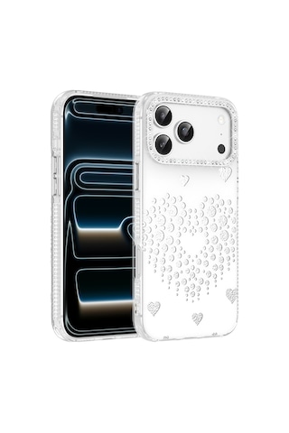 Apple iPhone Uyumlu 17 Pro Max Kılıf Damla Taşlı Zore Rivas Sert Pc Kapak - Beyaz