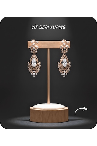 Vip Seri Küpe Xuping Çiçekli Telkari Tasarım Taşlı Rose Altın Kaplama 2,5cm Rose Gold