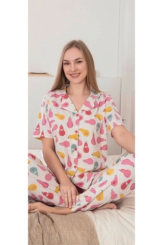 Alissa 6274 Kadın Armut Desenli Patlı Pijama Takımı Gri