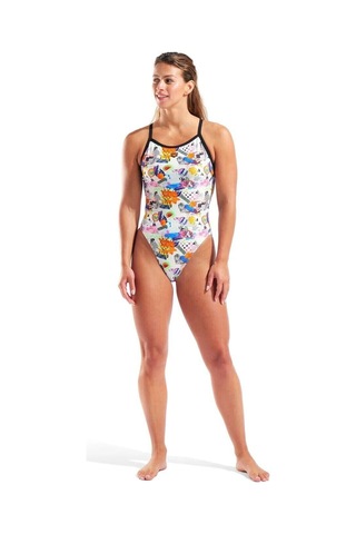 Arena W Collage Swimsuit X-criss Cross Back White Kadın Mayosu Çok Renkli