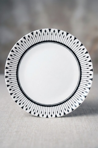 Modern Siyah Beyaz Desenli 6 Adet, 20 Cm Pasta, Tatlı Veya Kahvaltı Tabağı Seti Beyaz - Siyah