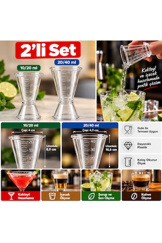Polikarbon Kokteyl Ölçü Kabı Jigger 2 Li Set 10/20 Ml + 20/40 Ml