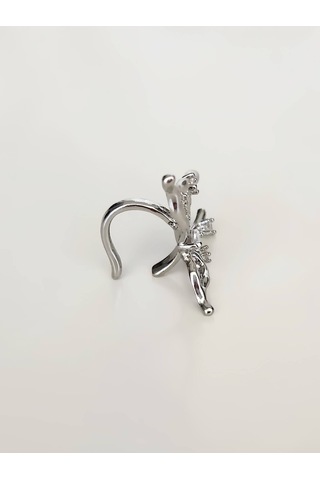 Kelebek Model Sıkıştırmalı Kıkırdak Gümüş Renk Sol Kulak Küpe Silver