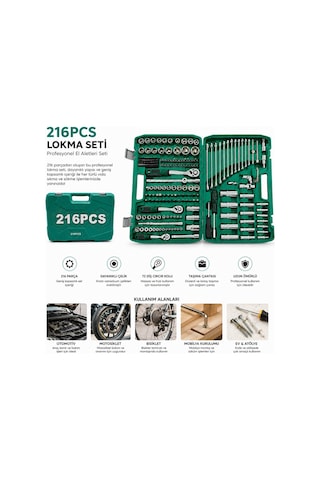 Tools Man Lokma Seti 216 Parça - 3 Cırcır Kollu Plastik Çantalı