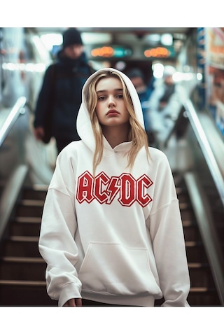 Sevbano Ac Dc Back In Black Müzik Grubu Baskılı Unisex Oversize Tasarım H Beyaz