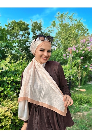 Moda Kaşmir Mk Desen Pamuk Eşarp Krem-somon