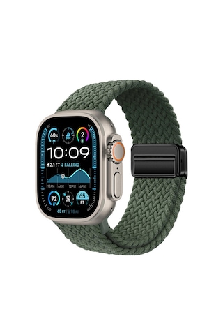 Watch Ultra 49mm Mkst Krd-134 Örgü Tasarımlı Hasır Kordon Strap Kayış - Koyu Yeşil