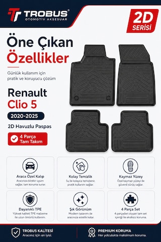 Trobus Renault Clio 5 2019 Sonrası 2d Havuzlu Paspas