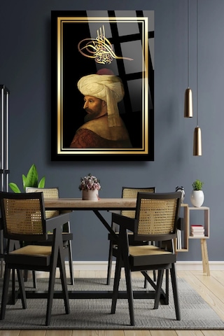 Fatih Sultan Mehmet Osmanlı Padişah Lüks Kırılmaz Cam Tablo Ev Ofis İş Yeri Hediryesi