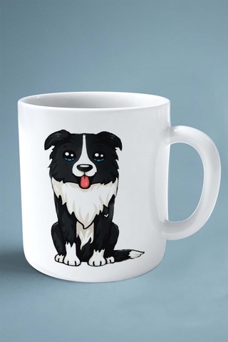 Border Collie Köpek Isimli Kişiye Özel Baskılı Kupa Bardak Mavi Göz Çok Renkli