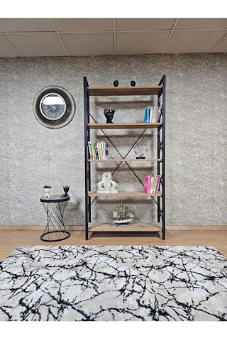 Siyah Boyalı Kitaplık - 5 Raflı Suntalem Lüks Kitaplık Atlas Çam Çok Renkli