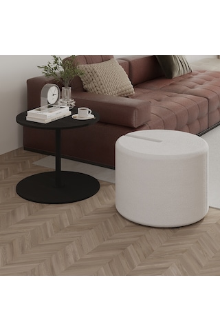 Vexana Puflu Yan Sehpa Saklanabilir Puflu Servis Sehpası Ahşap Siyah