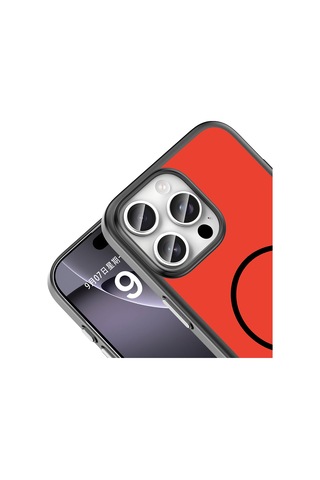 Apple iPhone Uyumlu 16 Pro Max Kılıf M-safe Şarj Özellikli Zore Lora Pc Kapak - Kırmızı-gri