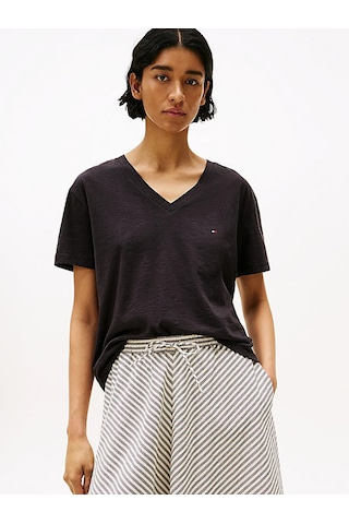 Tommy Hilfiger Slub Mdrn V-nk Ss T-shırt Kadın Siyah T-shirt - Ww0ww43901