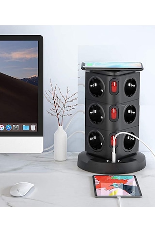 Termal Akım Korumalı 3 Usb 12 Priz, 1x Wireless Kablosuz Şarj