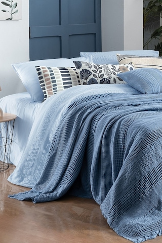 Sarev Eskel Mavi Çift Kişilik %100 Pamuk Yatak Örtüsü Mavi