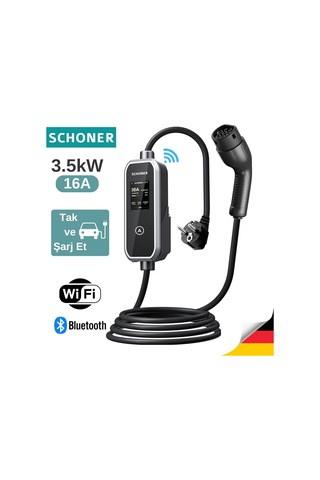 Schoner 3.5kw Taşınabilir Elektrikli Araç Şarj Istasyonu -tak Ve Şarj Et- Wi-fi/bluetooth Smart 5 Metre Tip2 Kabl Genel