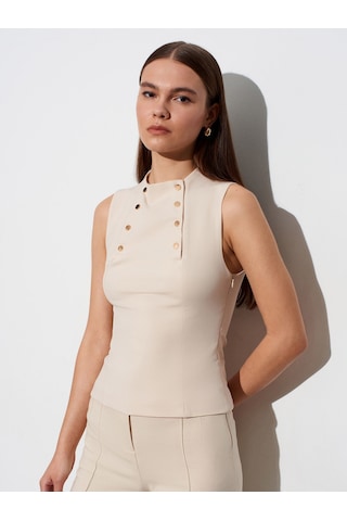 Dilvin 50541 Düğme Detaylı Bluz-bej