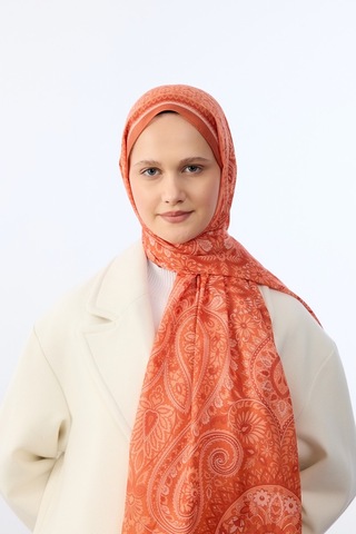 Mirsoy Scarf Mirayze Etnik Desen Şal Turuncu