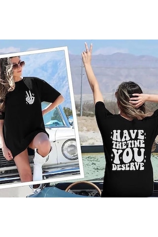 De'charme Bisiklet Yaka Kısa Kol Baskılı T-shirt - Siyah