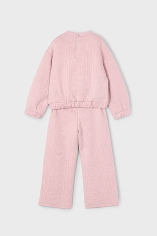 Kız Çocuk Baklava Desenli Geniş Paça Takım - Pembe KREM