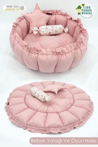 Mordesign Bebek Yatağı Ve Oyun Halısı, Babynest, Yenidoğan Oyun Halısı, Açılır/kapanır Yatak, Bloom Serisi 135 X 135 Pudra