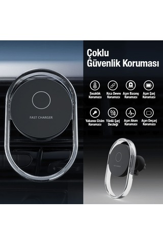 Hızlı Şarj Destekli Kablosuz Şarj Özellikli Araç İçi Havalandırma Telefon Tutucu Tüm Araçlara