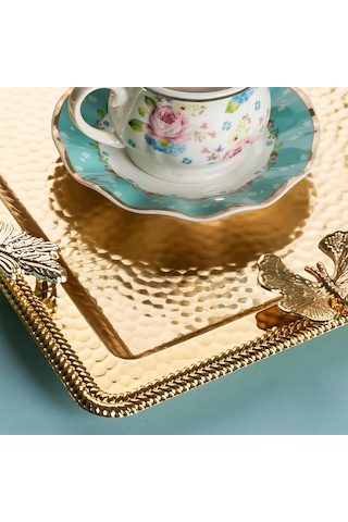 Porsima 3250 2 Li Gold Paslanmaz Çelik Kahve Servis Sunum Tepsisi