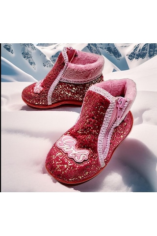 Çocuk Günlük Kaymaz Taban Fermuarlı Girls Panduf Pembe