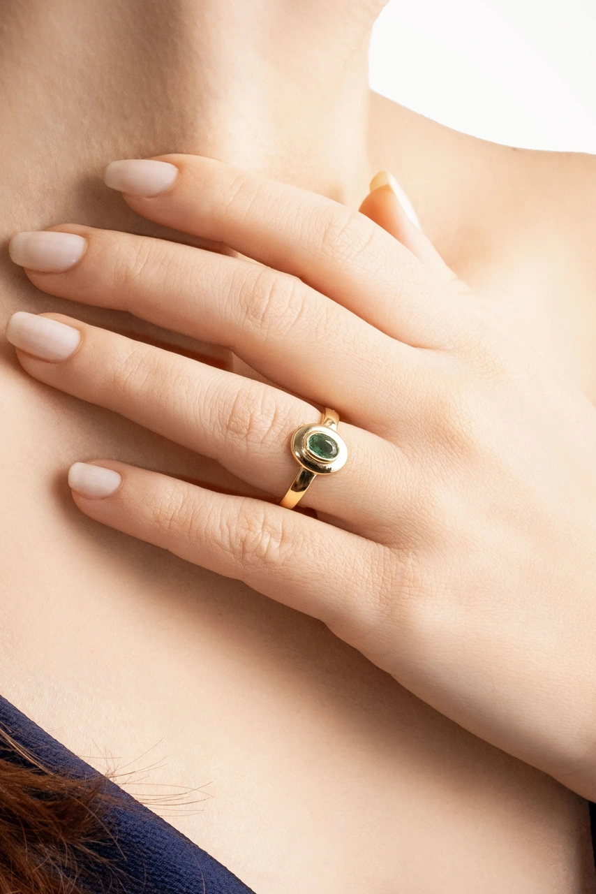 Helen 18 Ayar Sarı Altın Kaplama Gümüş Renkli Taşlı Yüzük Sarı