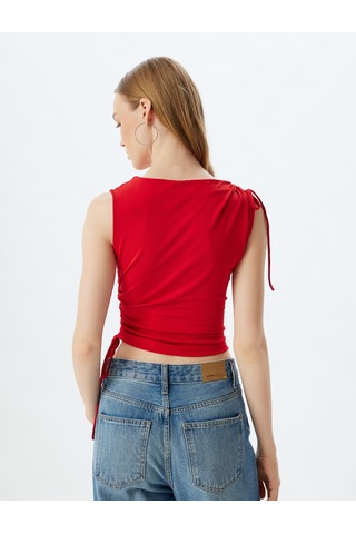 Koton Drapeli Üst Bağcık Detaylı Kolsuz Bisiklet Yaka Slim Fit Kırmızı 4sal30372ık