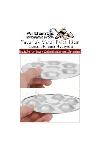 Yuvarlak Metal Palet 1 Adet Metal Boya Paleti 7 Hazneli 13 Cm Paslanmaz Resim Boyama Paleti Fırça Hediyeli