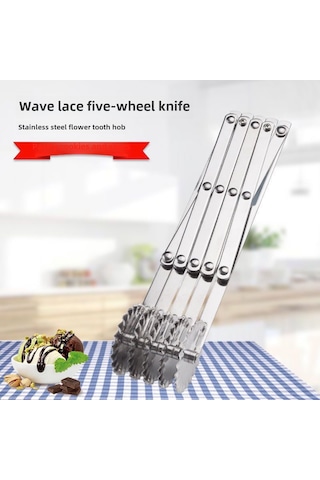 Yunboo Pratik Mutfak Aleti: Paslanmaz Çelik 5 Tekerlekli Pasta Dilimi, Pizza Kesici Ve Fırın Makası Kenar Desenli Diğer